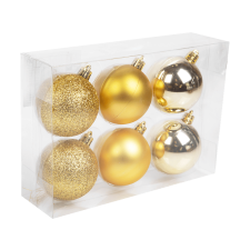 FAMILY CHRISTMAS Karácsonyfadísz szett, gömbdísz, arany, 6 cm, db / szett (58773A) karácsonyfadísz