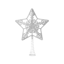 FAMILY CHRISTMAS Karácsonyi dísz - csillag csúcsdísz - 20,5 x 14,5 cm - ezüst karácsonyfadísz