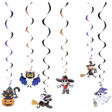 Family Halloween-i dekoráció szett - 6 féle motívum - csillogó spriál akasztóval, 58171 dekoráció