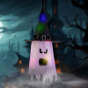 Family Halloween-i LED dekor, szellem forma, rózsaszín, 10 színes LED, akasztható, 75 x 35 cm, 56569B