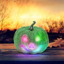 Family Halloween-i RGB LED dekor - habszivacs tök - zöld - 11 cm dekoráció