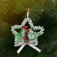 Family Karácsonyi dekoráció - akasztható - ezüst csillag - 10 cm karácsonyi dekoráció