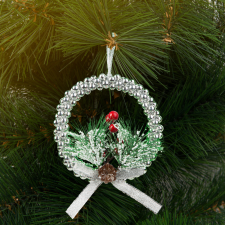 Family Karácsonyi dekoráció - akasztható - ezüst koszorú - 10 cm adventi koszorú