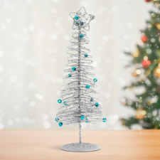 Family Karácsonyi, glitteres, fém karácsonyfa - 28 cm - ezüst karácsonyi dekoráció