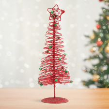 Family Karácsonyi, glitteres, fém karácsonyfa - 28 cm - piros karácsonyi dekoráció