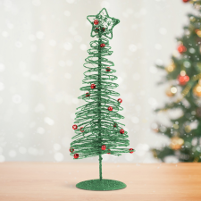 Family Karácsonyi, glitteres, fém karácsonyfa - 28 cm - zöld 58622D karácsonyi dekoráció