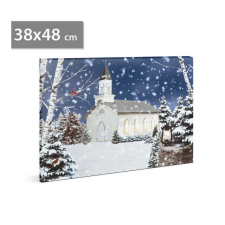 Family LED-es fali hangulatkép - téli táj - 2 x AA, 48 x 38 cm karácsonyfa izzósor