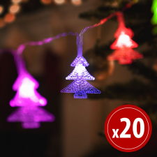 Family LED fényfüzér - színes fenyőfa - 20 LED - 2,3 méter - 3 x AA karácsonyfa izzósor