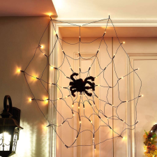 Family pókháló fényfüggöny pókkal - melegfehér 60db LED, USB-s tápellátás (58150) karácsonyfa izzósor