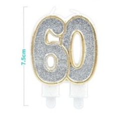  Family számgyertya "60" 7,5cm arany szélű ezüstporos party kellék