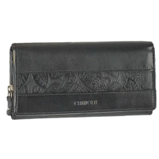  Fedeles, nyomott betétes fekete női bőr pénztárca Charlotte