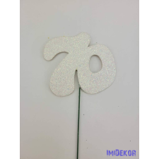  Fehér csillámos szám drót pálcán - 70 dekorációs kellék