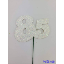  Fehér csillámos szám drót pálcán - 85 dekorációs kellék