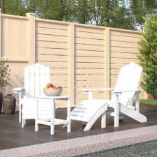  fehér HDPE kerti adirondack székek lábtartóval és asztallal kerti bútor