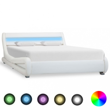 Fehér LED-es műbőr ágykeret 140 x 200 cm ágy és ágykellék