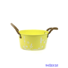  Fehér motívumos bádog tál 18cm - Sárga dekorációs kellék