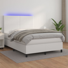 fehér műbőr rugós ágy matraccal és LED-del 140x190 cm ágy és ágykellék