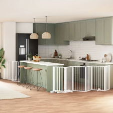  fehér nyárfa 15 paneles összecsukható kutyakapu ajtóval 750 cm kutyafelszerelés