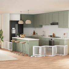  fehér nyárfa 9 paneles összecsukható kutyakapu ajtóval 450 cm kutyafelszerelés