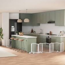  fehér nyárfa 9 paneles összecsukható kutyakapu ajtóval 450 cm kutyafelszerelés