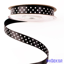  Fehér pöttyös szatén szalag 12mm x 20m - Fekete szalag, masni