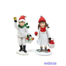 Fehér ruhás téli figura kosárral 12cm dekorációs kellék