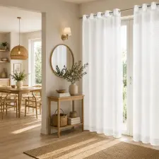  Fehér struktúrált voile készfüggöny– modern, fényáteresztő függöny ringlis kivitelben 140X250cm lakástextília
