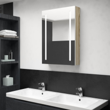 fehér-tölgyszínű LED-es tükrös fürdőszobaszekrény 50x13x70 cm fürdőszoba bútor
