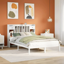  fehér tömör fenyőfa könyvespolcos ágy matrac nélkül 140x190 cm ágy és ágykellék