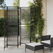 Fekete 6-paneles polyrattan térelválasztó bútor