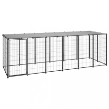  Fekete acél kutyakennel 330 x 110 x 110 cm szállítóbox, fekhely kutyáknak