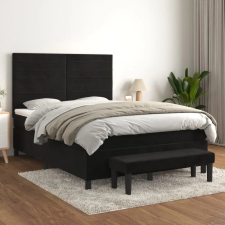  fekete bársony rugós ágy matraccal 140 x 190 cm ágy és ágykellék
