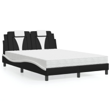  fekete és fehér műbőr ágy matraccal 140 x 190 cm ágy és ágykellék