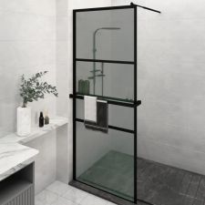  fekete ESG üveg és alumínium zuhanyfal polccal 80 x 195 cm kád, zuhanykabin