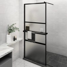  fekete ESG üveg és alumínium zuhanyfal polccal 90 x 195 cm kád, zuhanykabin
