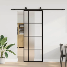  fekete ESG üveg tolóajtó fémszerelvény-szettel 76x205 cm építőanyag