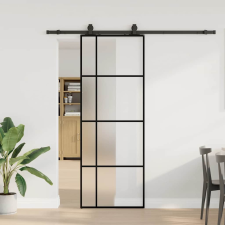  fekete ESG üveg tolóajtó fémszerelvény-szettel 76x205 cm építőanyag