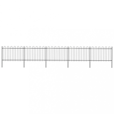  Fekete hajlított tetejű acélkerítés 8,5 x 1,2 m kerti dekoráció