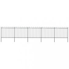  Fekete hajlított tetejű acélkerítés 8,5 x 1,5 m kerti dekoráció