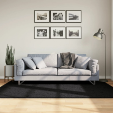  Fekete hosszú szálú bozontos modern szőnyeg 140 x 200 cm lakástextília