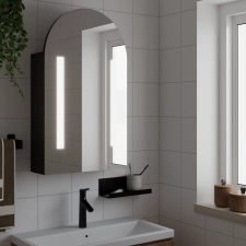  Fekete ívelt tükrös fürdőszobaszekrény LED-del 42 x 13 x 70 cm fürdőszoba bútor