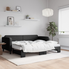 fekete kihúzható szövet heverő matracokkal 90 x 190 cm ágy és ágykellék