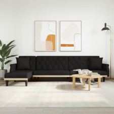  fekete L-alakú bársony kanapéágy 271x140x70 cm bútor