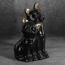  Fekete macska figura Fekete 14x12x22 cm dekoráció