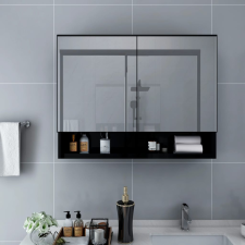  Fekete MDF tükrös fürdőszobaszekrény 80 x 15 x 60 cm fürdőszoba bútor