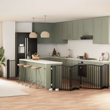  fekete nyárfa 8 paneles összecsukható kutyakapu ajtóval 640 cm kutyafelszerelés