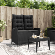 fekete polyrattan dönthető kerti pad párnával kerti bútor