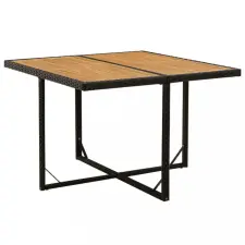  Fekete polyrattan és tömör akácfa kerti asztal 109x107x74 cm kerti bútor