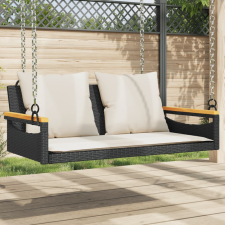 Fekete polyrattan hintapad párnákkal 109 x 62 x 40 cm hintaágy