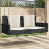  Fekete polyrattan hintapad párnával 119 x 56 x 48 cm